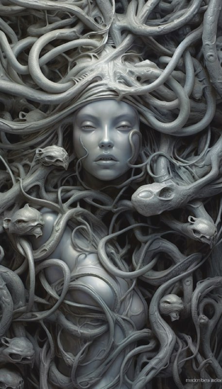 Medusa Hyper-Detailed Portrait in H R Giger Style
