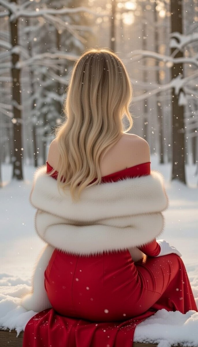 Red Dress Beauty In Winter Forest