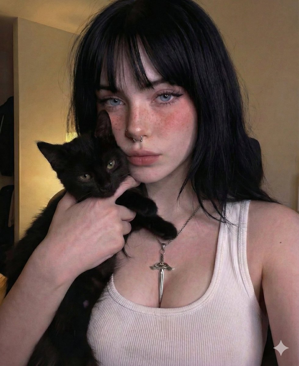 E-Girl Selfie with Black Cat