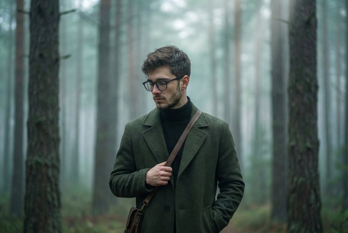 Solitary Walk Through Misty Pine Forest