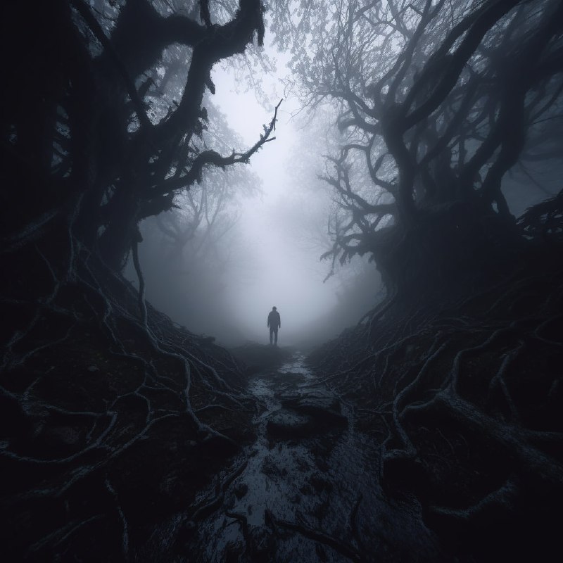 Gloomy Fantasy Well Under Heavy Fog First Person View
