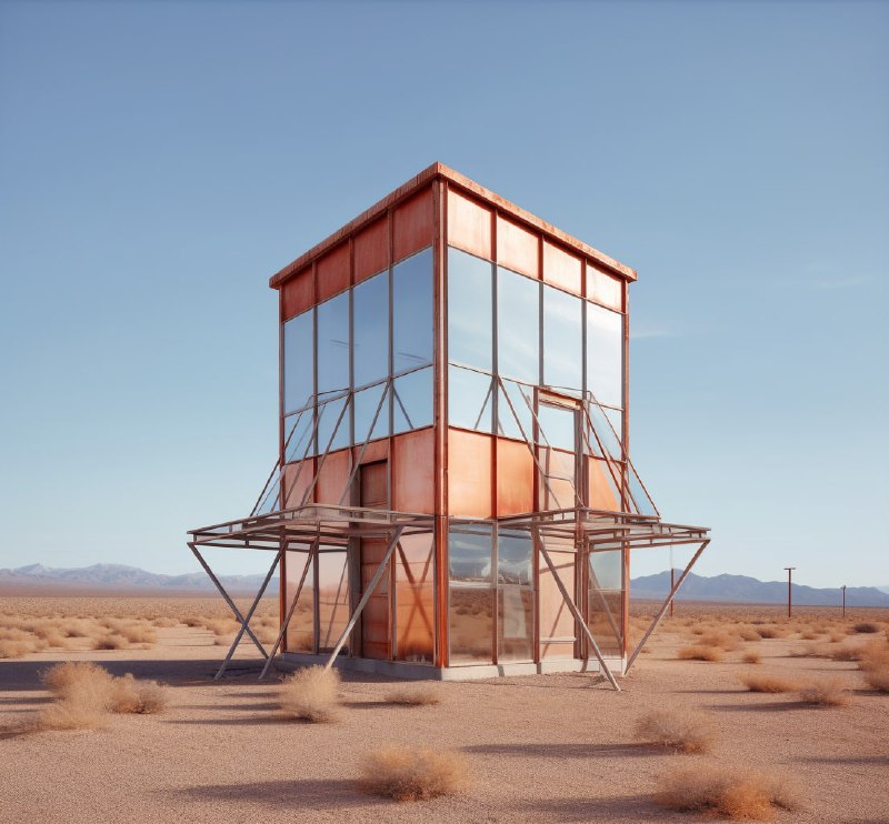 Metal Tower Building in Desert Found Object Composition