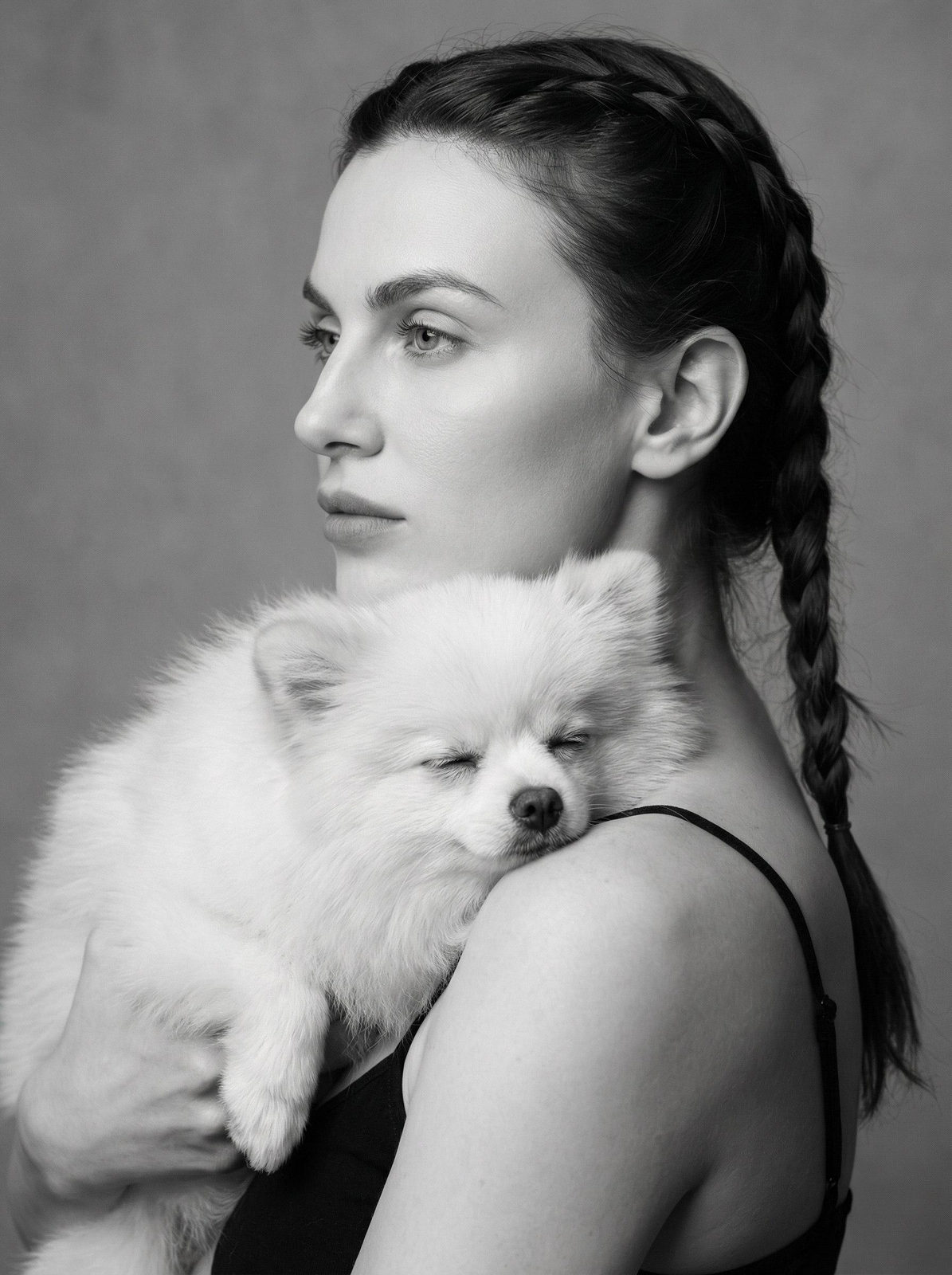 Woman and Dog Monochrome Portrait