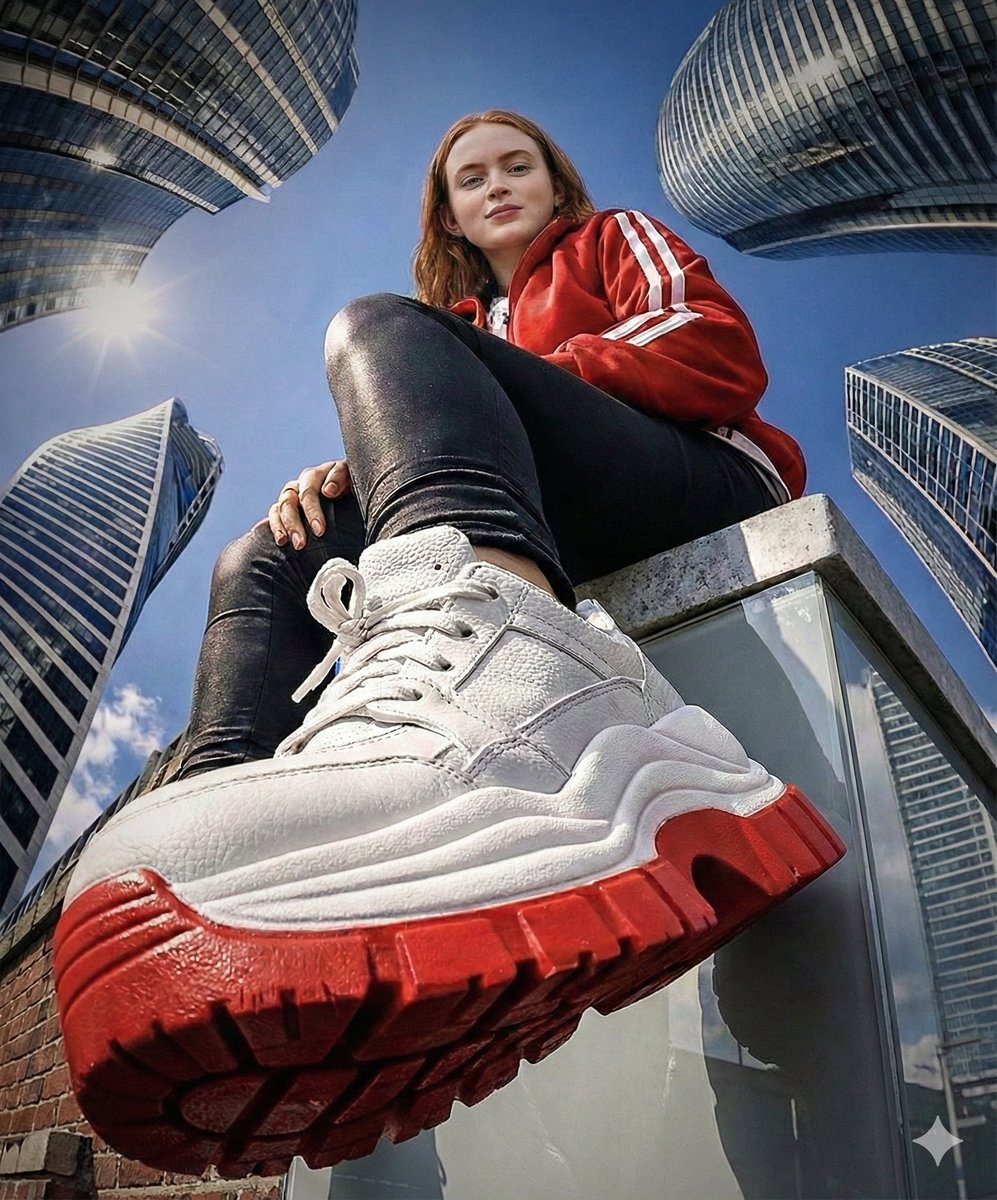 Red Sneaker Skyline Girl
