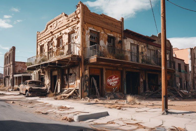 Abandoned Ghost Las Vegas in Wasteland Cinematic Shot