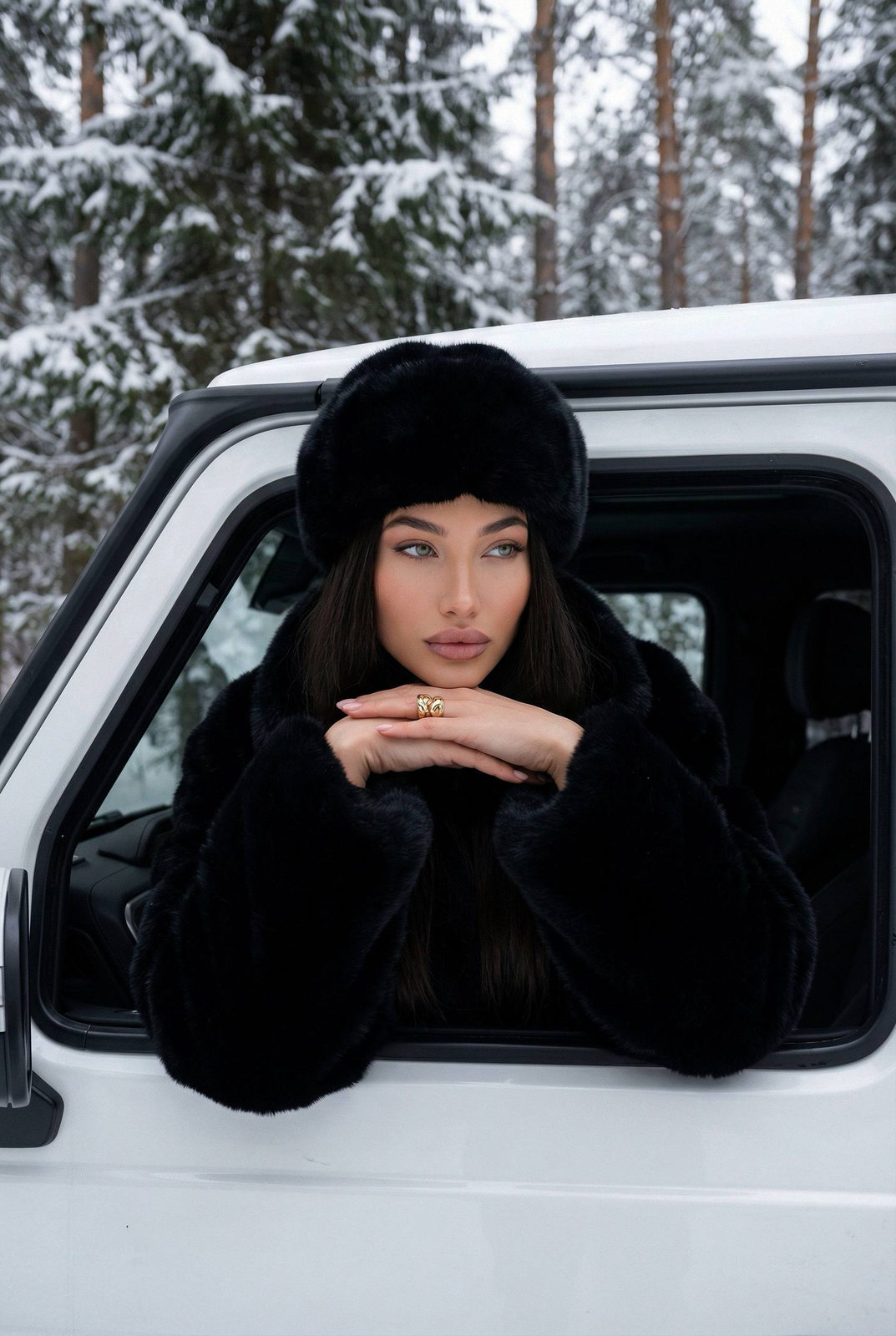 Snowy Window Fashion Portrait