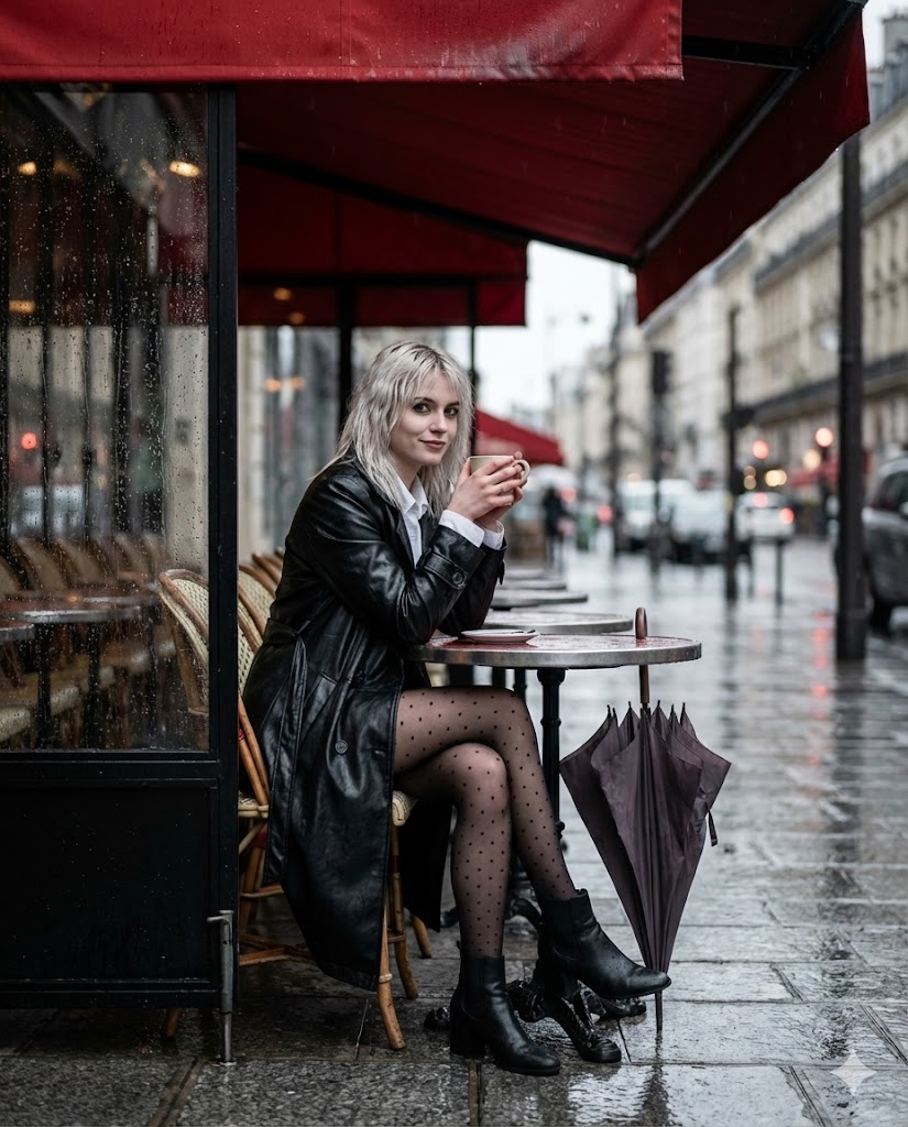 Rainy Paris Cafe Street Portrait