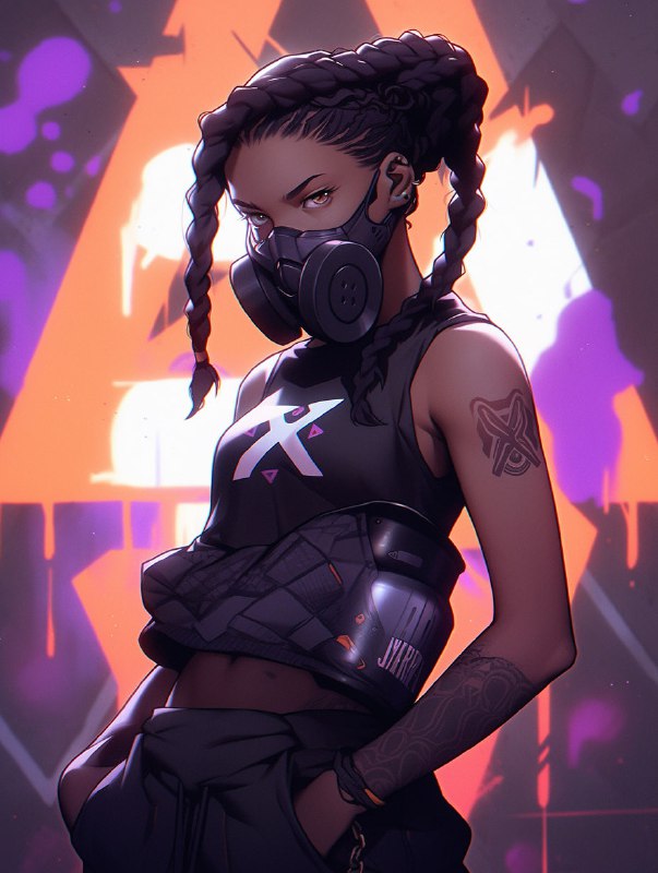 African Girl in Black Gas Mask Futuristic Techwear Art