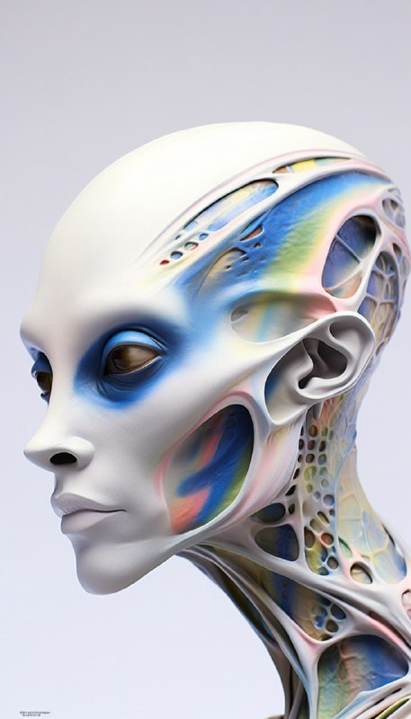 Colorful Sleek Alien Species Portrait on White Background