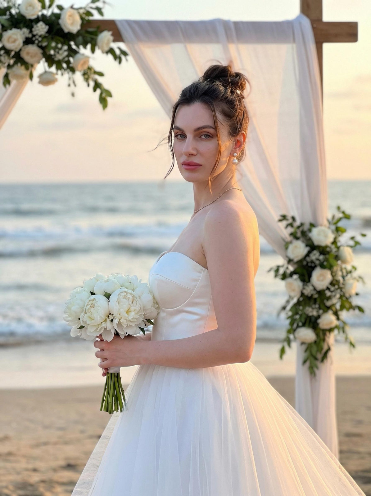 Beach Bride Golden Hour Portrait