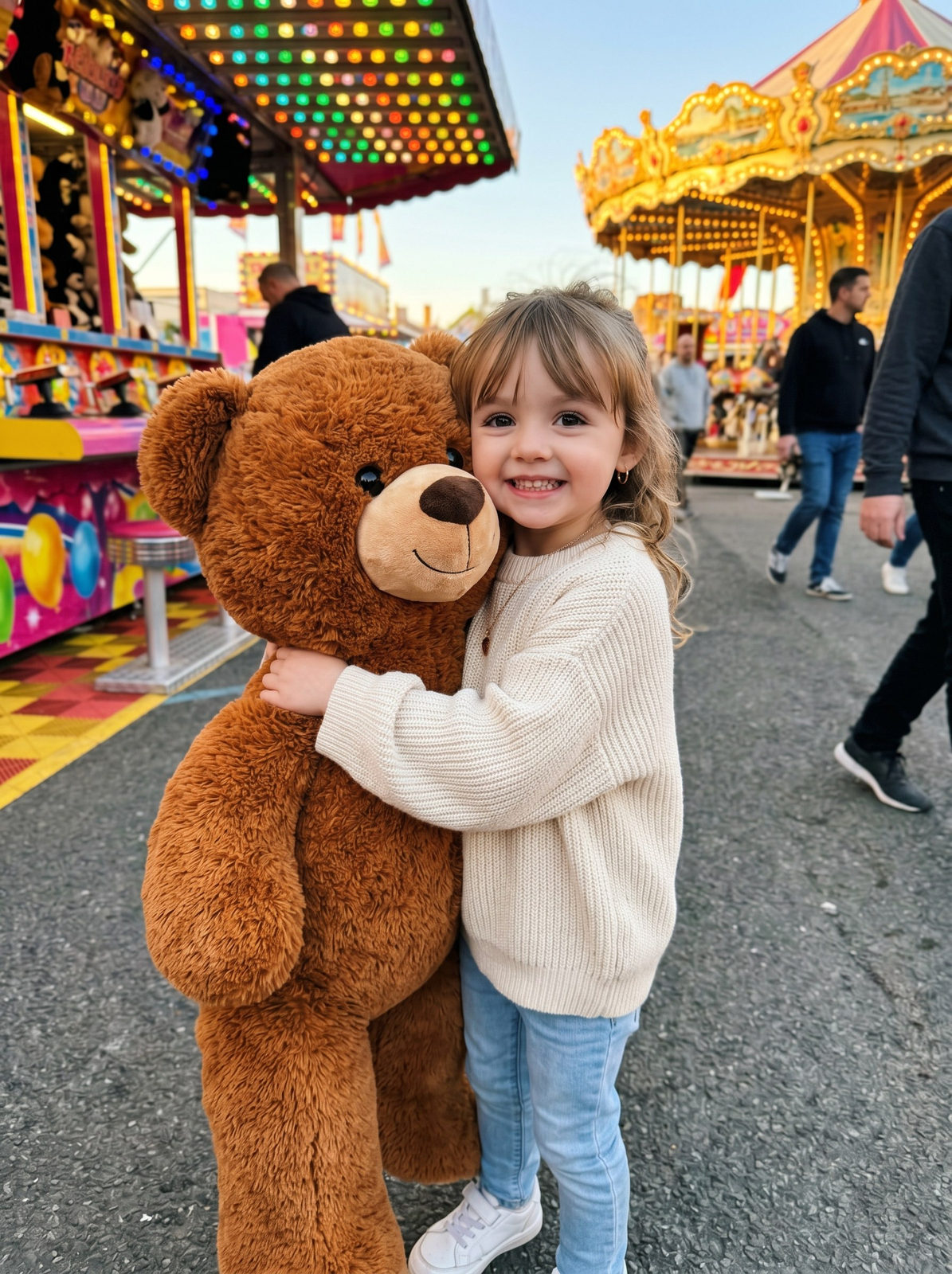 Girl Hugging Giant Teddy Bear