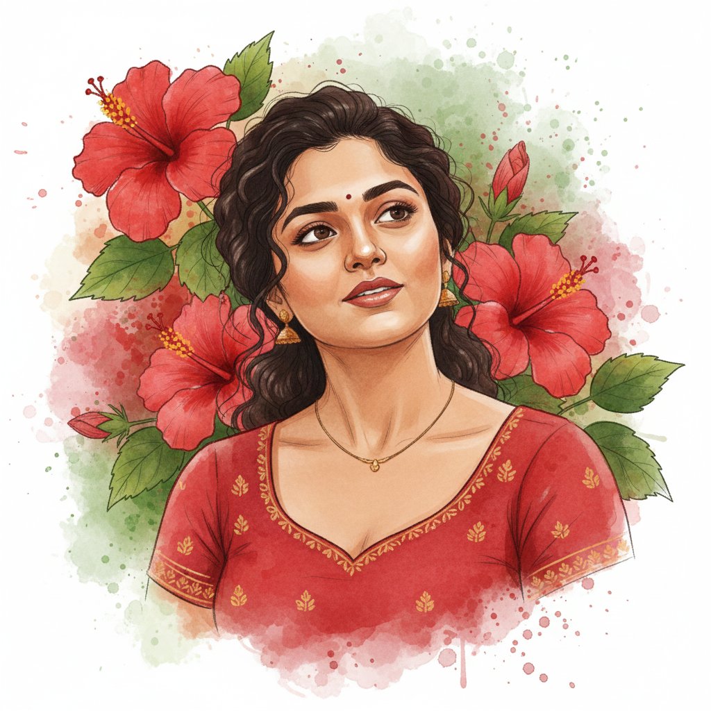 Stylized Watercolor Red Dress Beauty