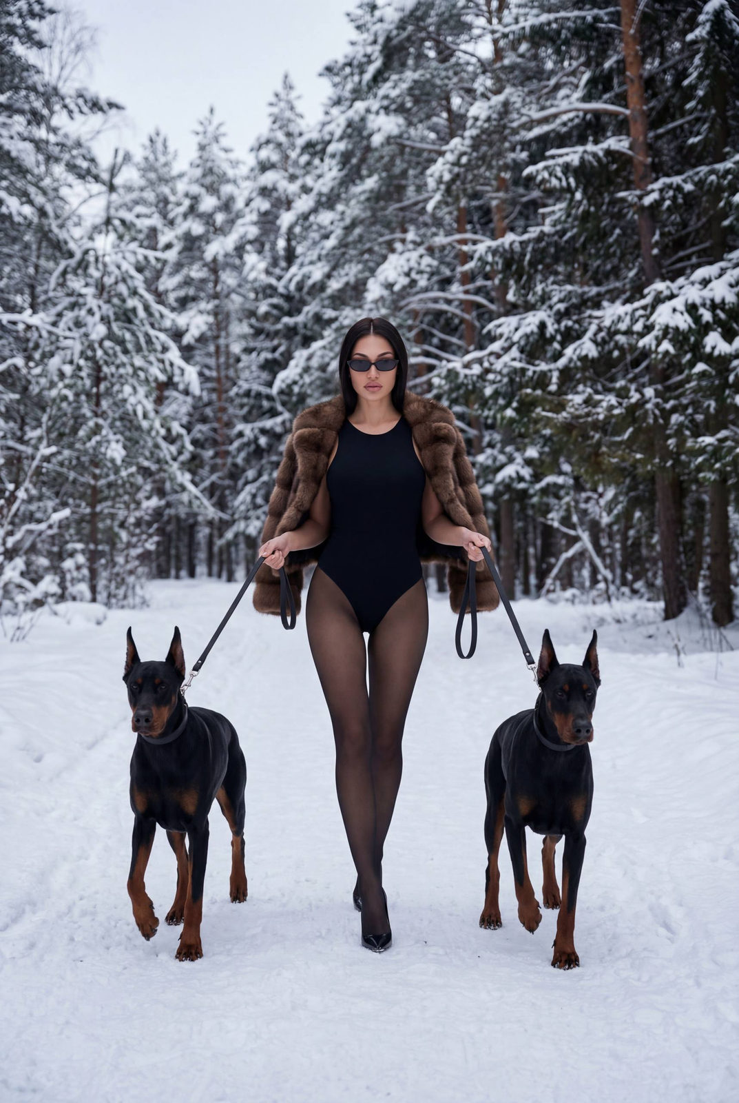 Icy Queen Walking Dobermans