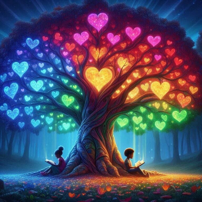 Magical Tree with Glowing Heart Leaves
