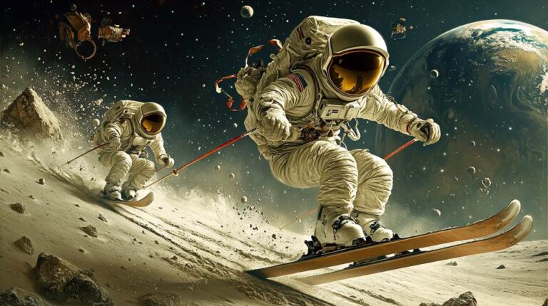 Astronauts Ski Jumping Moon Dust Hill