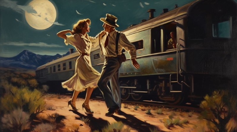 Cowboy and Cowgirl Two-Step Dancing in Sonoran Moonlight