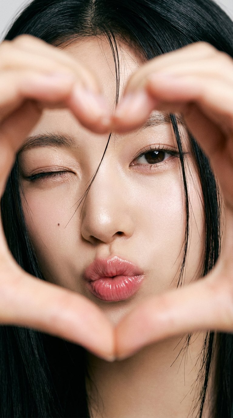 Heart-Shape Blinking Girl Close-Up