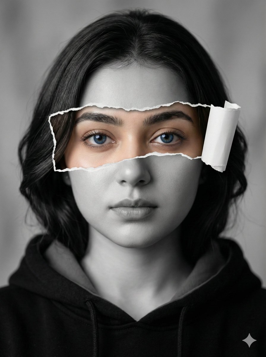 Ripped Paper Portrait Selective Color