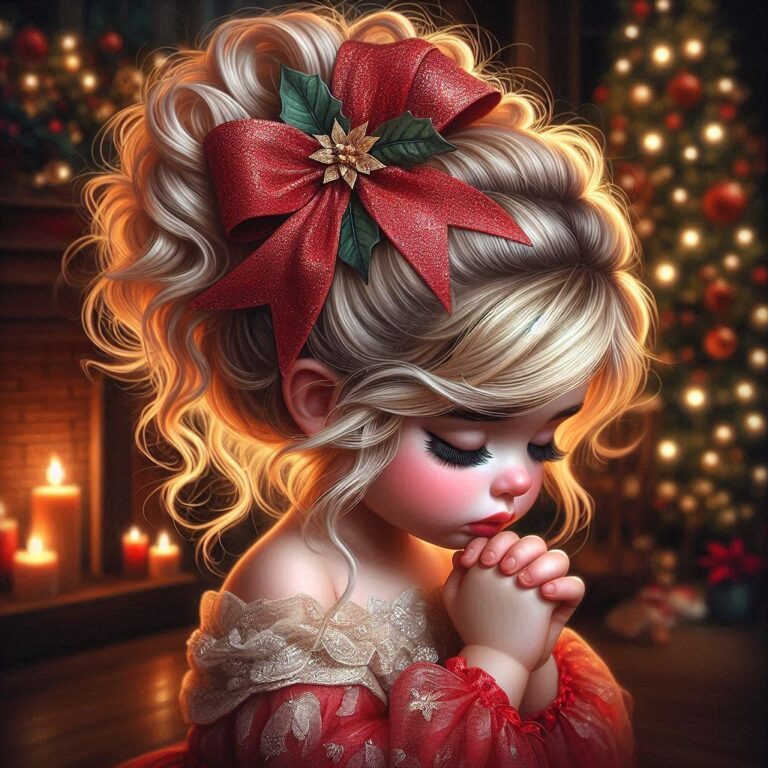 Chibi Toddler in Christmas Dress With Poinsettia Scarf