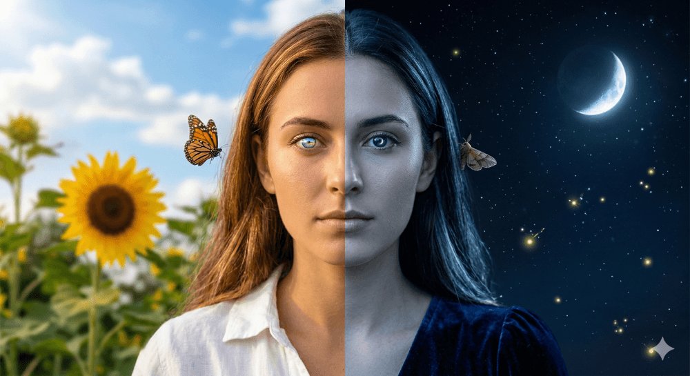 Stunning Day and Night Split Portrait