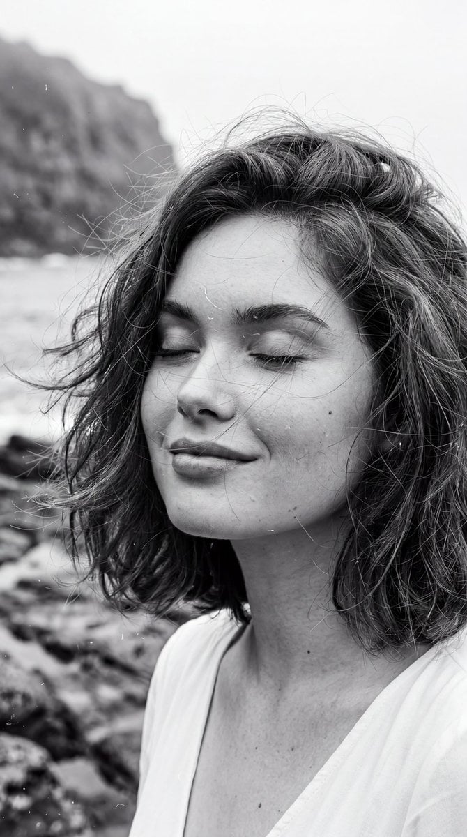 Cinematic B&W Seaside Portrait