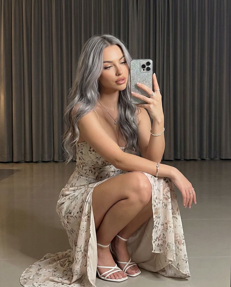 Elegant Mirror Selfie Squat