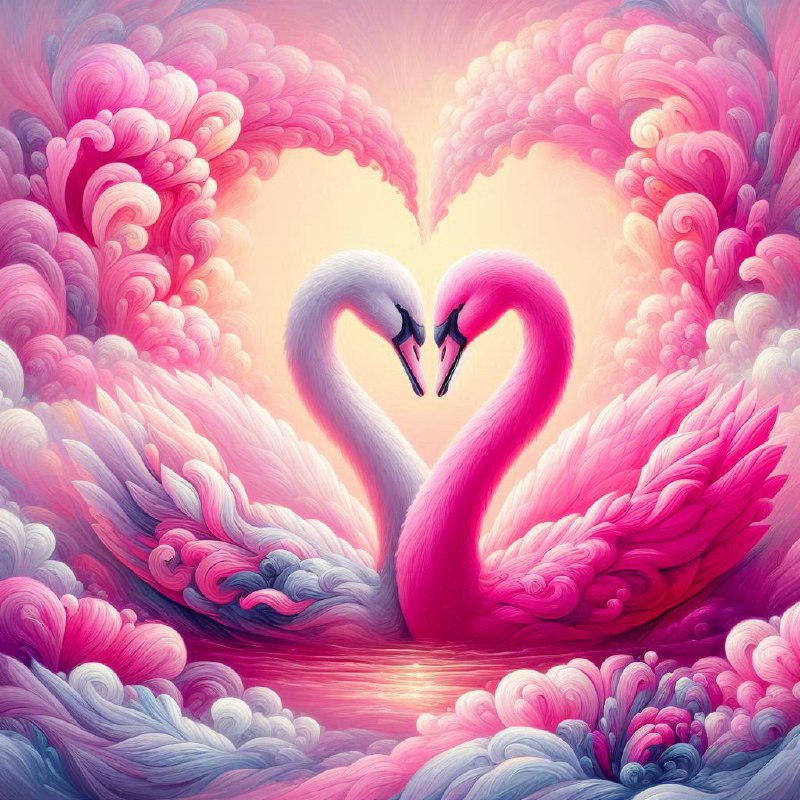 Two Pink Swans Forming Heart Luxury Oil Digital Art