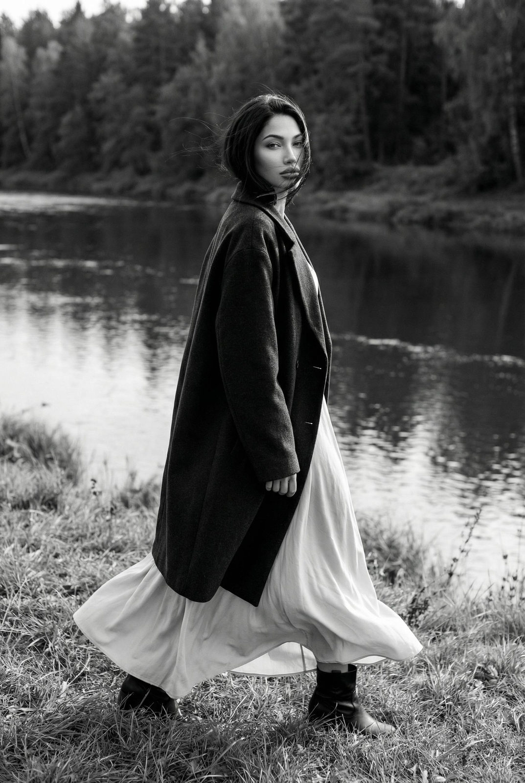 Cinematic Riverbank Fashion Portrait