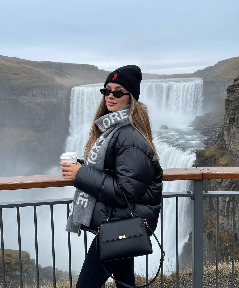 Winter Portrait by Majestic Waterfall