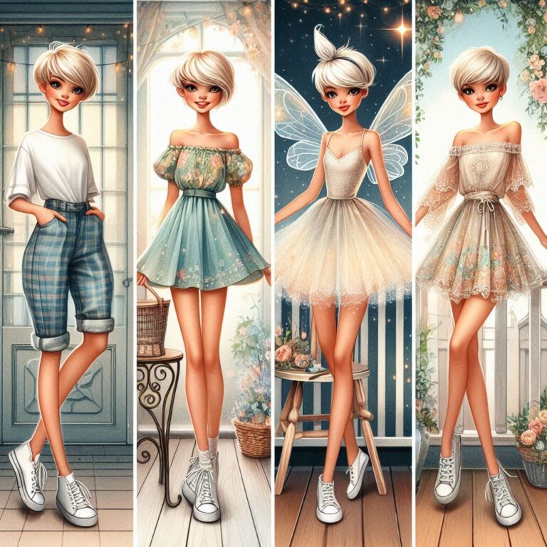 Blonde Pixie Cut Fashion Looks on Shabby Chic Porch