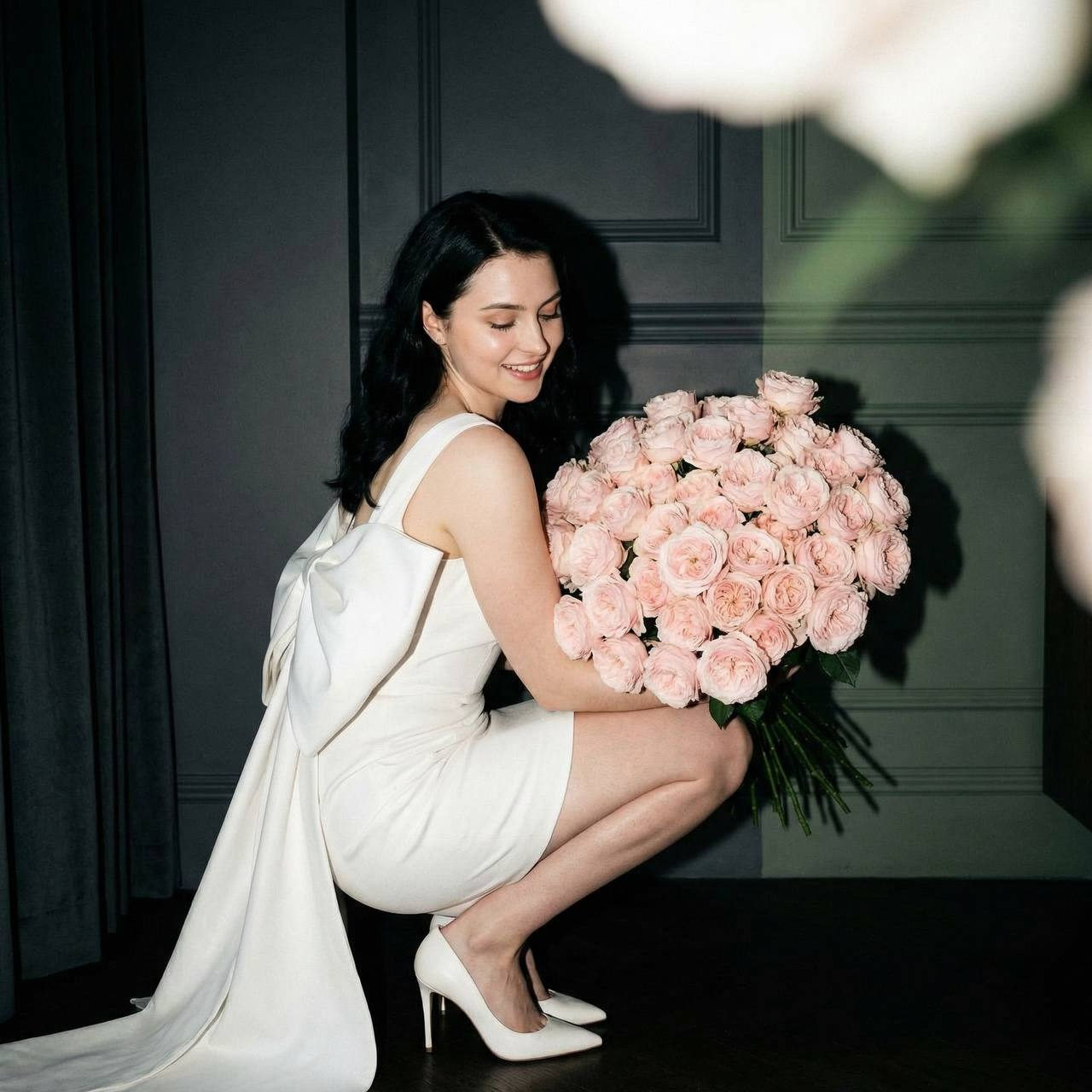 Elegant Woman with Pink Roses