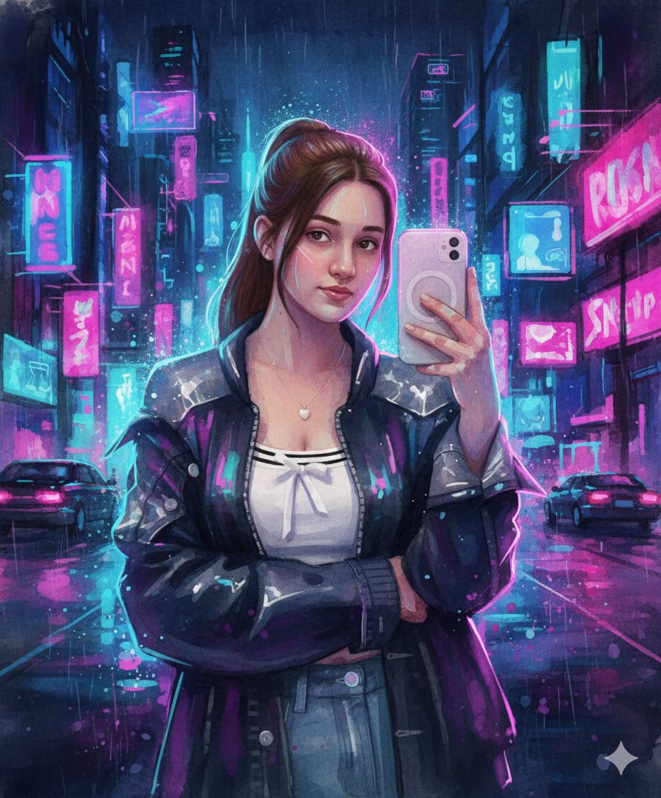 Neon Cyberpunk Watercolor Fusion Portrait