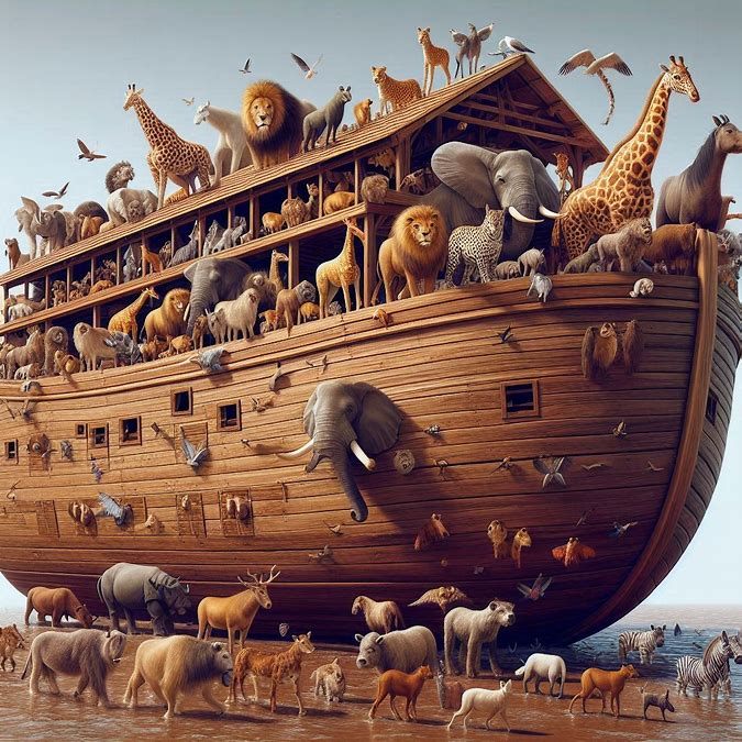 Wooden Ark Filled With Animals Digital Art Wide Shot