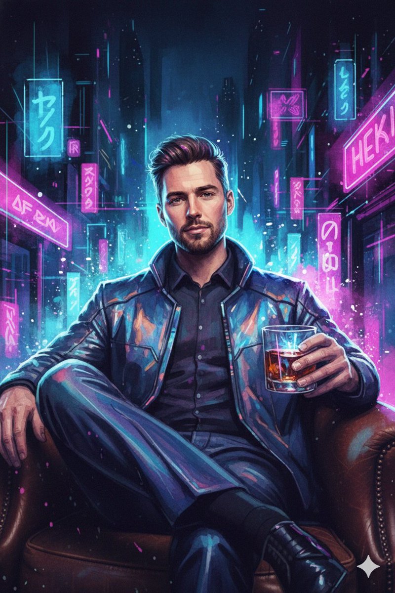 Neon Cyberpunk Watercolor Portrait
