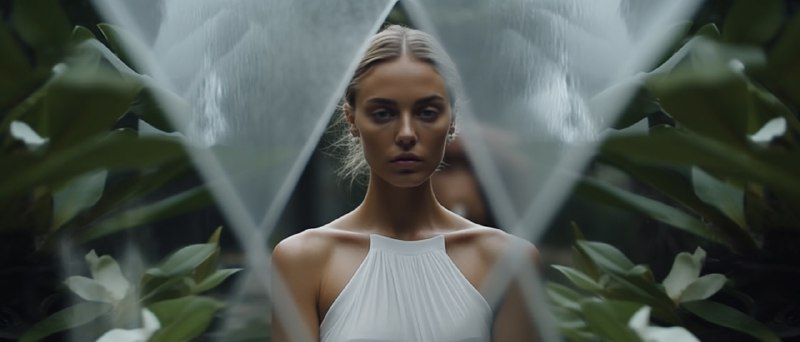 Woman Behind Monstera Leaf Prism Garden Optical Illusion