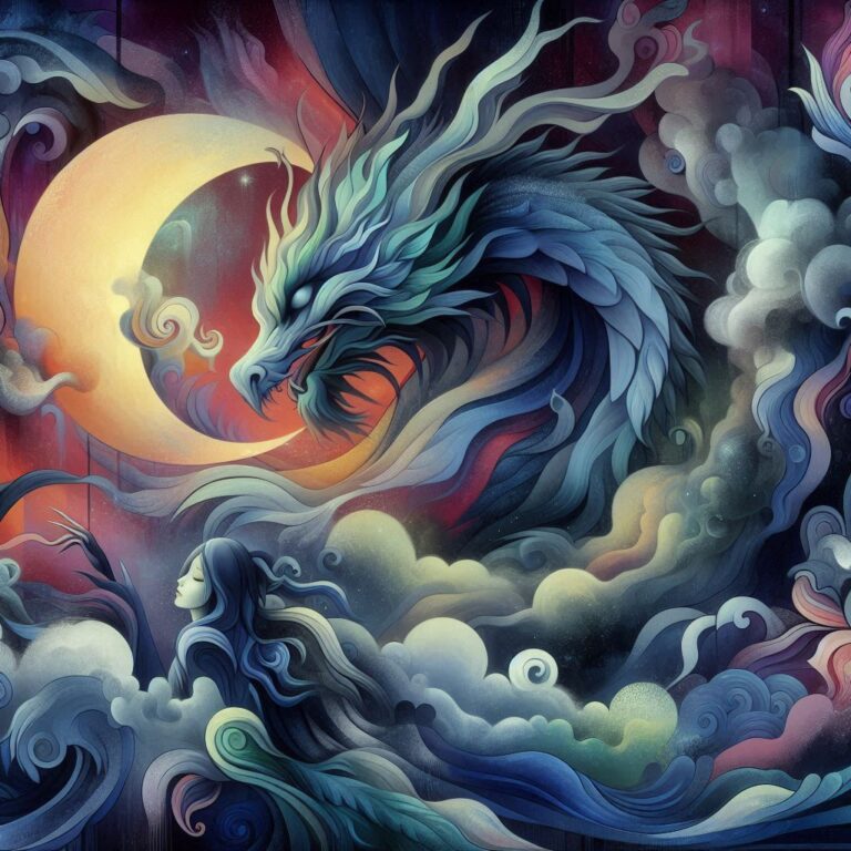 Dragon and Woman Dark Fantasy Pastel Abstract Artwork