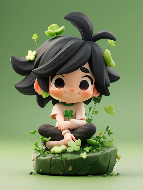 Cute Grass Boy Blind Box Chibi Toy 3D Clay Render