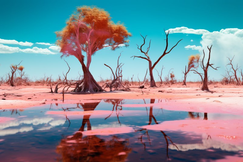Acid Inverted Desert With Tree on Abyss Edge Landscape