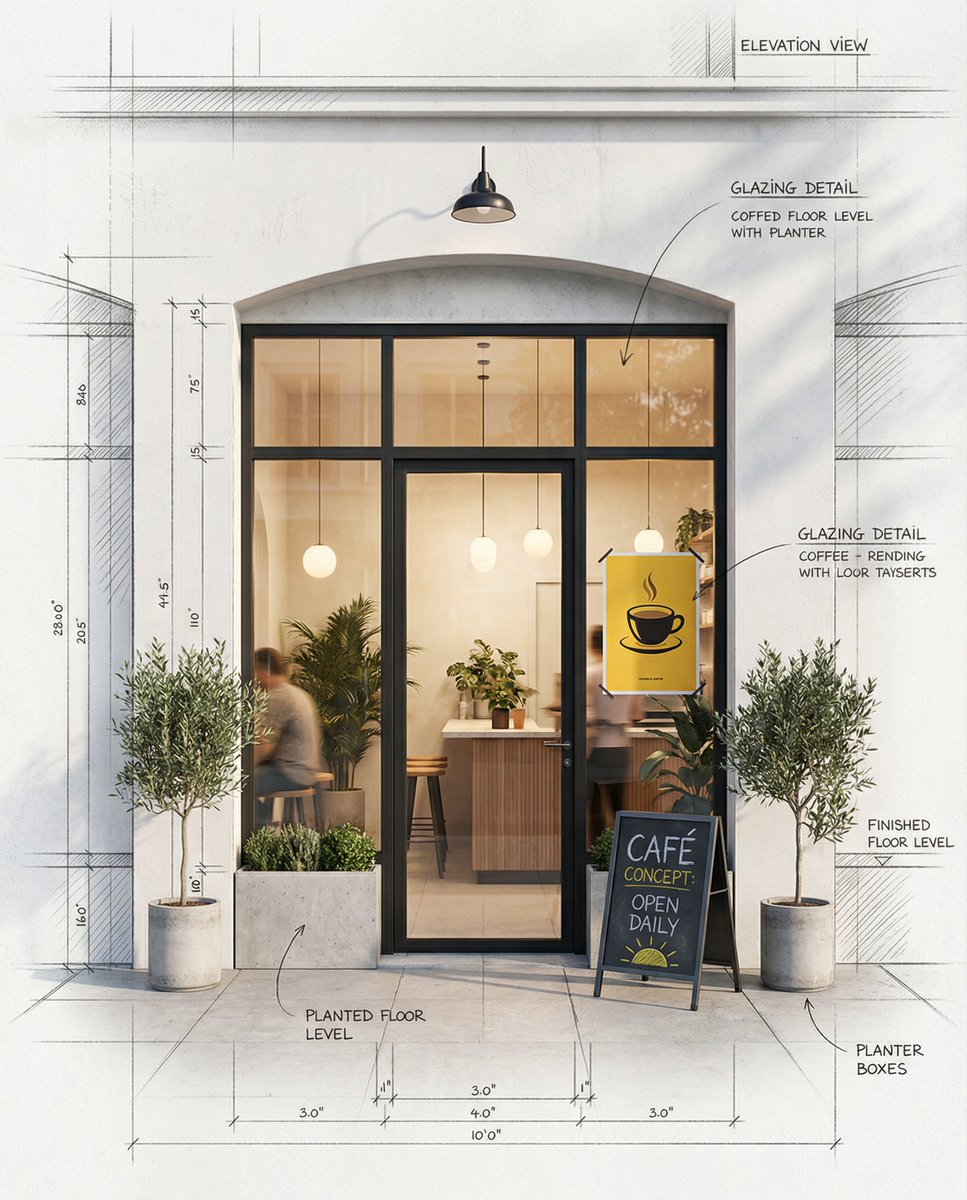 Modern Café Architectural Concept Render