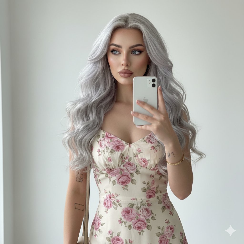 Silver Hair Mirror Selfie Elegance