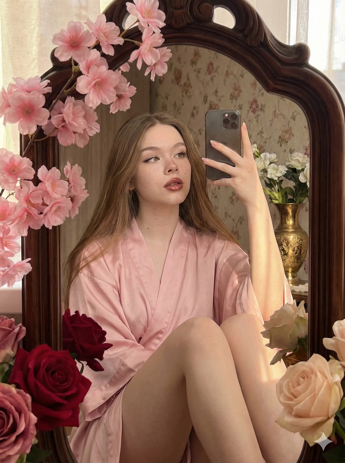 Mirror Blossom Selfie Portrait