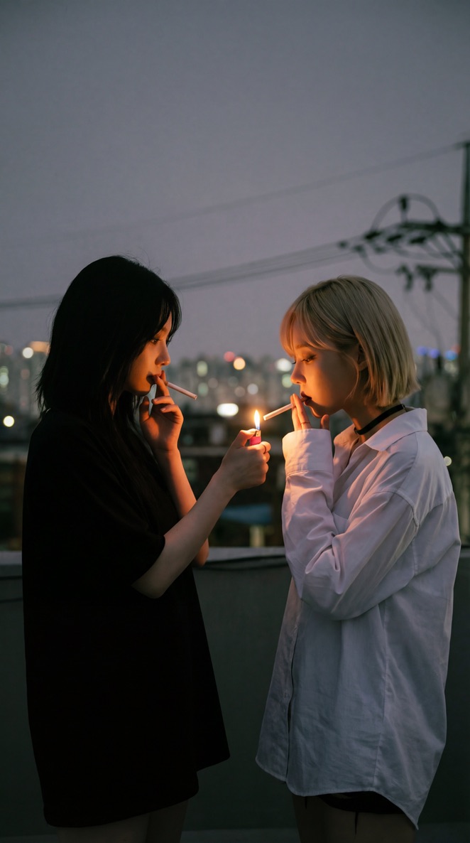 Nighttime Cigarette Light In City