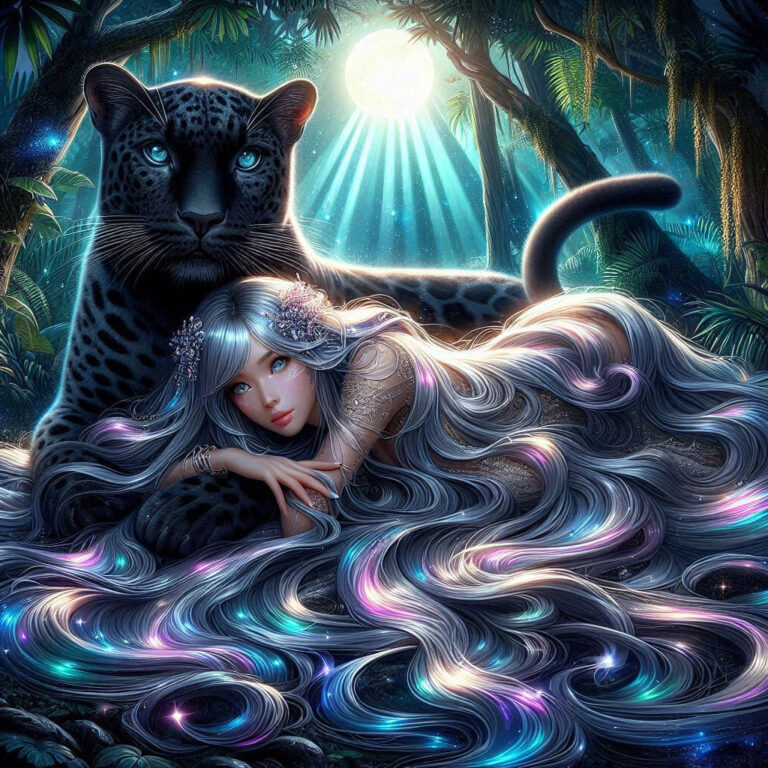 Cat-Eyed Woman With Black Leopard HDR Airbrush Fantasy