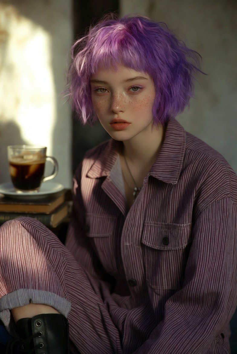 Vibrant Purple Hair Cool Girl