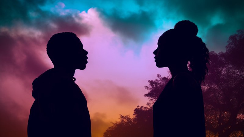 African American Couple Back to Back Ethereal Poster Art