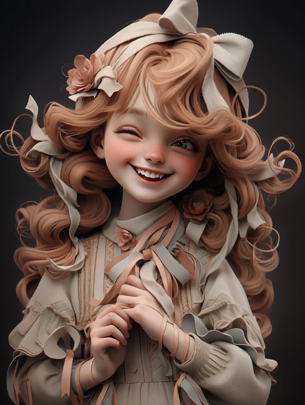 Sweet Smiling Girl 3D Model With Floral Decoration