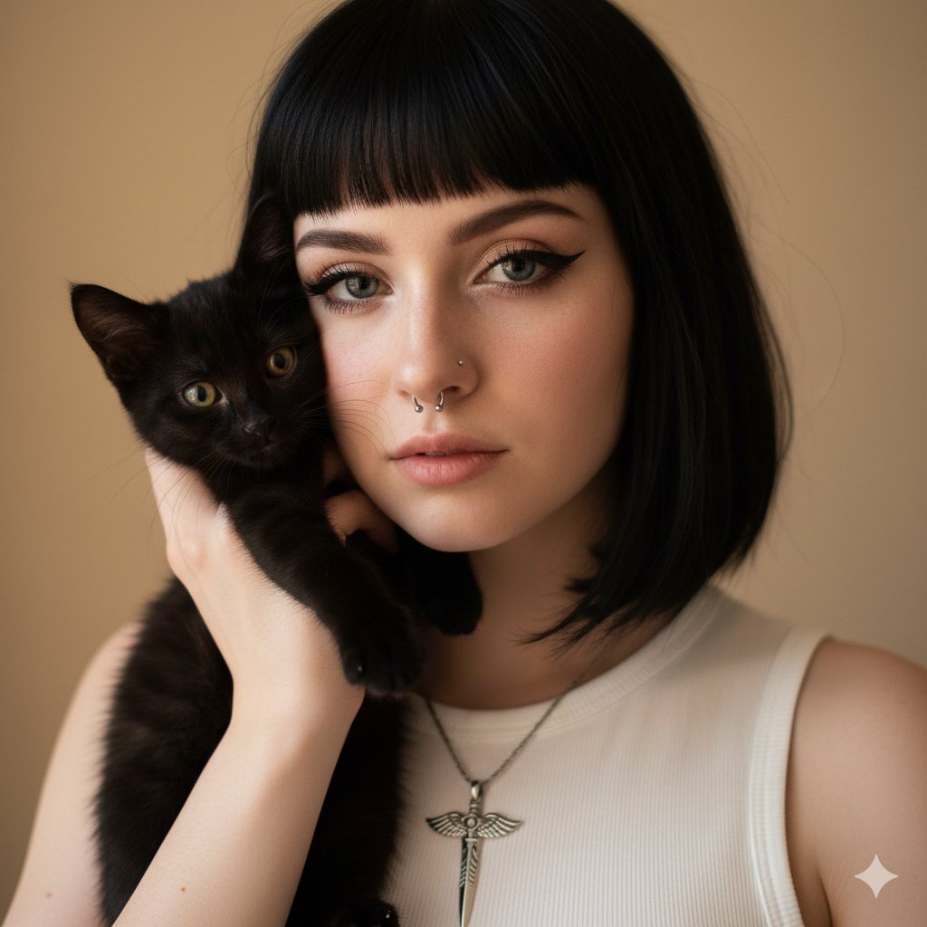 Gothic E-Girl With Black Cat Portrait