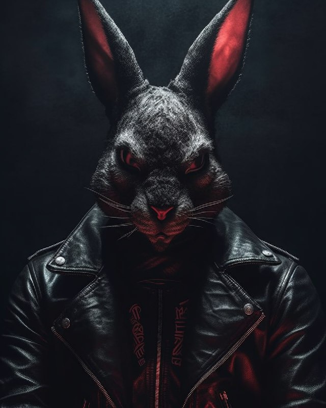 Evil Red-Eyed Rabbit in Shadow Gothcore Leather Photo