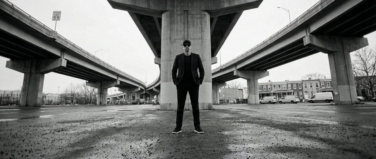 Man Under Brutalist Overpass