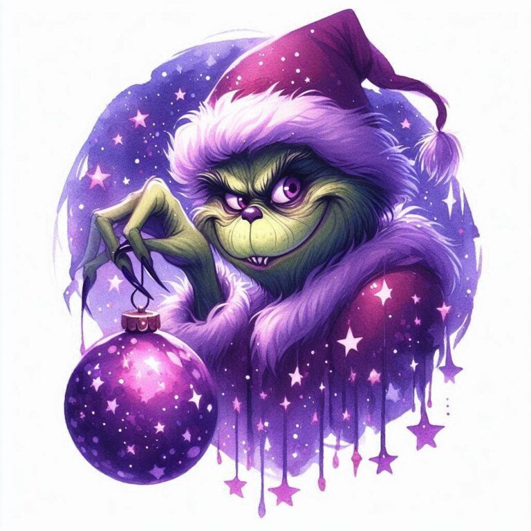 Grinch Stealing Ornament Purple Watercolor